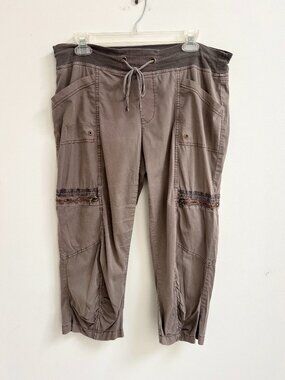 XCVI Marika Ruched Chevron Zipper Cargo Crop Pants Taupe PM